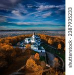 Bernardine Monastery on Karczówka in Kielce. Church of Saint Charles Borromeo. Aerial photography. Autumn photo.