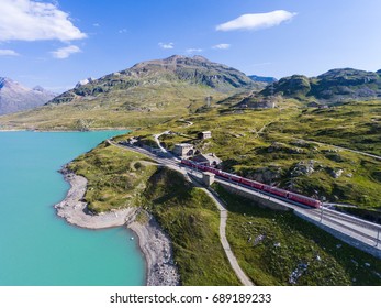 Bernina Express - Red Train On Bernina Pass