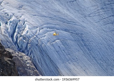 Bernina mountains: Helicopter-flight of the melting glaciers in the upper Engadin in the Swiss Alps
