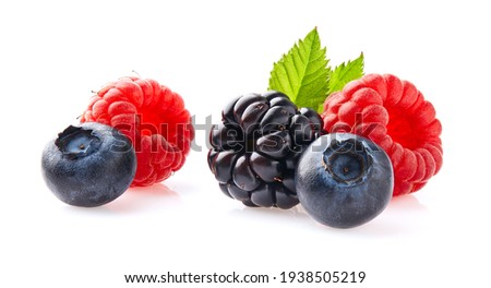 Berries with leaves on white background