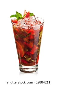 Berries Mojito with Energy Drink, Strawberry and Lime and Sweet Syrup. Nonalcoholic Beverage