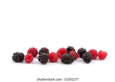 Berries: Raspberries And Blackberries Isolated On A White Background