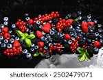 Berries. Summer berry fruit. Healthy lifestyle. Top view of fresh berries. Berries mix. Mixed berries background.