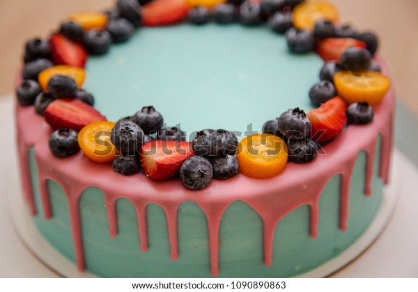 Berry Blue Cake Decorated Berries Blueberries Stock Photo Edit