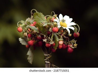 Berry bouquet.  Strawberries and chamomile.  Delicious summer bouquet.  Warm sunny summer in a berry mood.