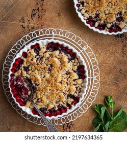 Berry Crumble Pie, Top View, Wooden Background, Square Image