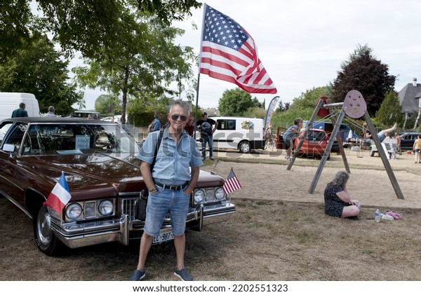Berry, France, Europe, august 24 2022, \
old collectible american car in a french\
village