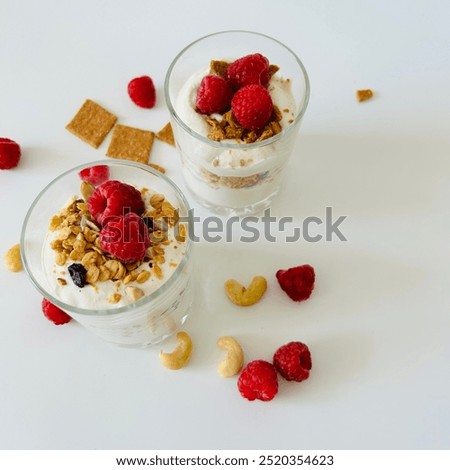 Similar – Chia-Joghurt mit Himbeeren im Glas auf Holz