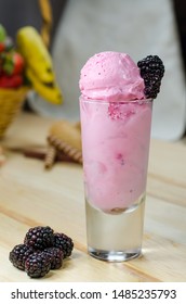 Berry Ice Cream Scoops In Tall Dessert Glass. 