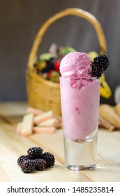 Berry Ice Cream Scoops In Tall Dessert Glass. 