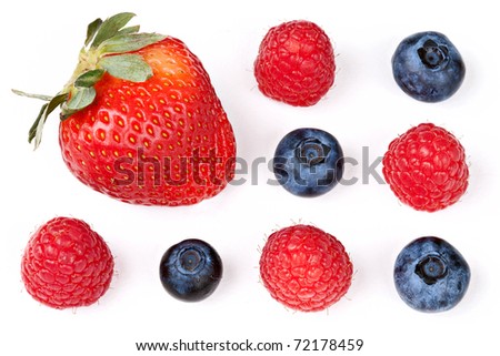 Berry Mix: Strawberry, Raspberries, and Blueberries Isolated against White Background