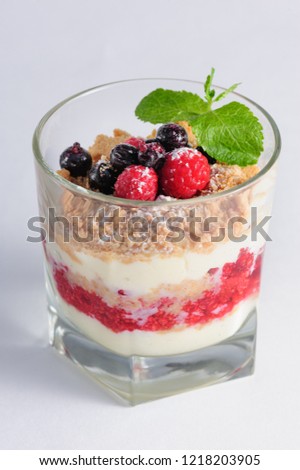 Similar – Chia-Joghurt mit Himbeeren im Glas auf Holz