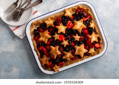 Berry Slab Pie Decorated With Stars For The 4th Of July