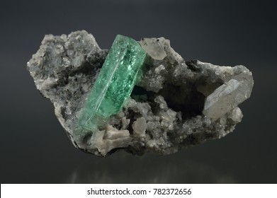 Beryl var. Emerald, on Cakcite, Muzo Mine, Boyaca, Columbia - Shutterstock ID 782372656