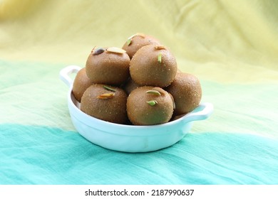 Besan Laddu, Besan Laddu On Yellow Background,  