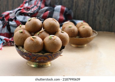 Besan Laddu, Besan Laddu On Yellow Background,  