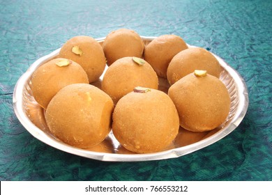 Besan Laddu Sweets On Steel Plate