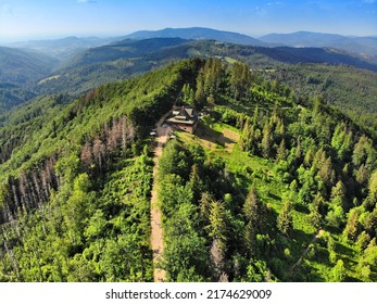 Beskid Slaski mountain range (Silesian Beskids) in Southern Poland. Hiking trail in Wisla, Poland - Stozek mountain.