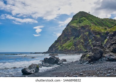 Best Atlantic Ocean View With Camomiles Flowers From Surfing Maiata Beach (Praia Da Maiata), Madeira Island, Portugal