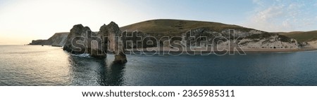 Best and Beautiful Wide Angle Panoramic View of British Landscape and Sea View of Durdle Door Beach of England Great Britain, UK. Image Was captured with Drone's camera on September 9th, 2023