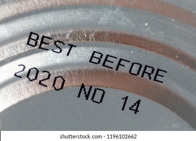 Best Before Date On Canned Food, Close Up.