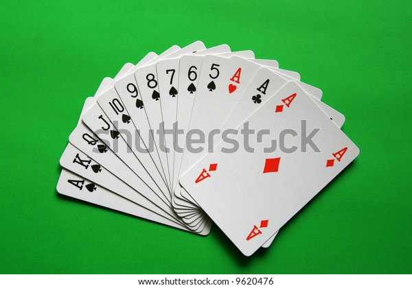 the best bridge cards\
(A,K,Q,J,10,9,8,7,6,5 spades, A heart, A diamond, A club) \
background green,