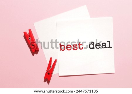 best deal word on paper blank on pink background.
