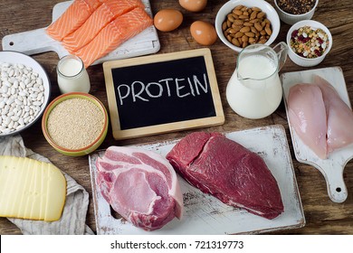 Best Foods High in Protein. Healthy eating and diet concept 