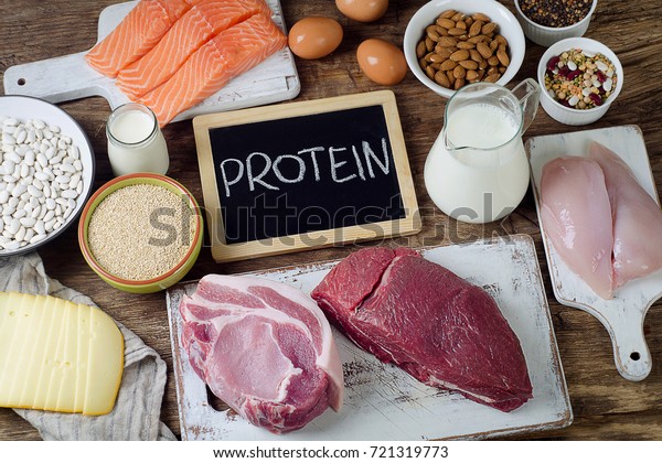 Best Foods High in Protein. Healthy eating and diet\
concept 