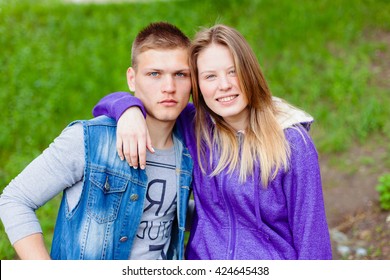 Best Friends Boy Girl Hugging Outdoors Stock Photo Edit Now