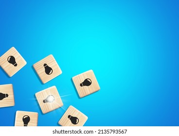 Best Idea Concept.  Thinking And Reasoning Icon On Wooden Cube. The Right Option. Innovation, Technological Breakthrough.