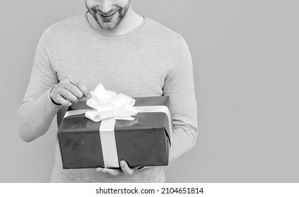 The Best A Man Can Get. Happy Guy Cropped View Open Gift Box. Got Gift