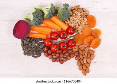 Best Nutritious Food In Shape Of Brain For Health And Good Memory, Concept Of Healthy Eating