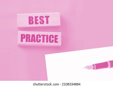 Best Practice Words In Wooden Blocks On Red. Business Or Healthcare Concept.