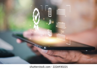 best quality assurance concept for product assurance, standard quality. business insurance Industry Certification,Guarantee, Product Certification Management,businessman holding a tablet on the table - Shutterstock ID 2226930221