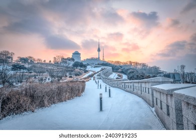 The best viewing spots in Seoul's Namsan Landmark Park South Korea You can see a clear view of Seoul Tower. During the winter and there is heavy snow.