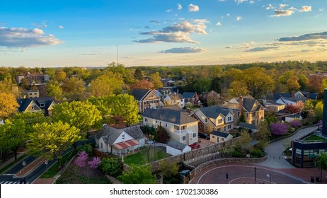 Bethesda, Maryland / USA - April 2, 2020: An aerial view of Chevy Chase, a wealthy suburban neighborhood in the outskirts of Washington, D.C. 