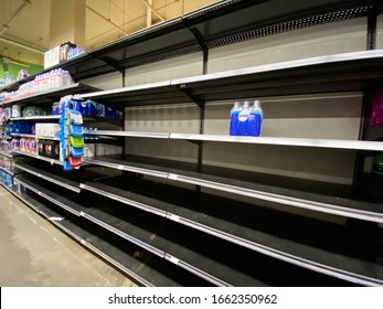 Bethesda, Maryland / USA - Feb. 29, 2020: A Whole Foods Store In Chevy Chase Is Partially Empty Due To Panic And Fear Related To The Outbreak Of The COVID-19 Coronavirus In The United States.