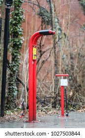 Bethesda, MD - February 10, 2018: The Town Of Chevy Chase Has Installed A Free Bicycle Air Pump Station On The Capital Crescent Trail.