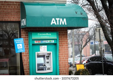 Bethesda, MD - February 10, 2018: A Columbia Bank ATM On A Rainy Afternoon.