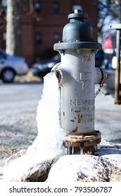 Bethesda, MD - January 14, 2018: Water Freezes As It Comes Out Of A Fire Hydrant During A Polar Vortex That Brings Record Breaking Cold Temperatures To Washington, DC Suburbs. 