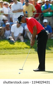 BETHESDA, MD - JULY 1, 2012: Tiger Woods putts the green during the final round of the AT&T National at Congressional Country Club. 