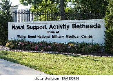 BETHESDA, MD - JUNE 30, 2018: Sign At The North Gate To Walter Reed National Military Medical Center. WRNMMC Is The Nation's Largest And Most Renowned Joint Military Medical Center.