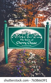 Bethesda, MD - November 25, 2017: A Sign Welcoming Visitors To The Town Of Chevy Chase, A Maryland Suburb Of Washington, D.C.