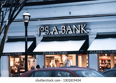 Bethesda, MD / USA - February 1, 2019: The Entrance To A JoS. A. Bank Clothiers Retail Store On Wisconsin Avenue In Chevy Chase, Maryland.