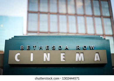 Bethesda, MD / USA - February 2, 2019: A Sign For Landmark's Bethesda Row Cinema In Chevy Chase, Montgomery County.