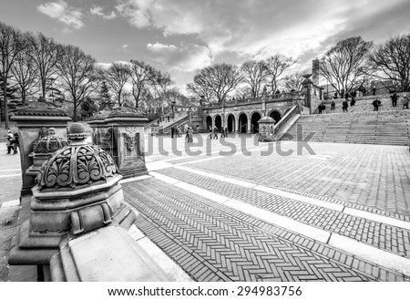 Bethesda terrace black and white HDR effect