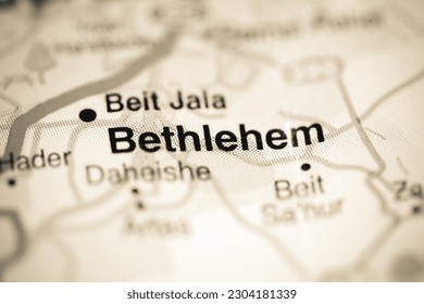 Bethlehem on a geographical map of Israel - Shutterstock ID 2304181339