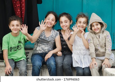 Bethlehem , Palestine - OCTOBER 4: Holy Places , Happy, Beautiful , Welcoming Children Of Palestine, October 4, 2013 . 