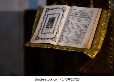  Bethlehem, Palestinian Territory, Israel - January 17 2018: The Holy Bible Open At The Church Of The Nativity.